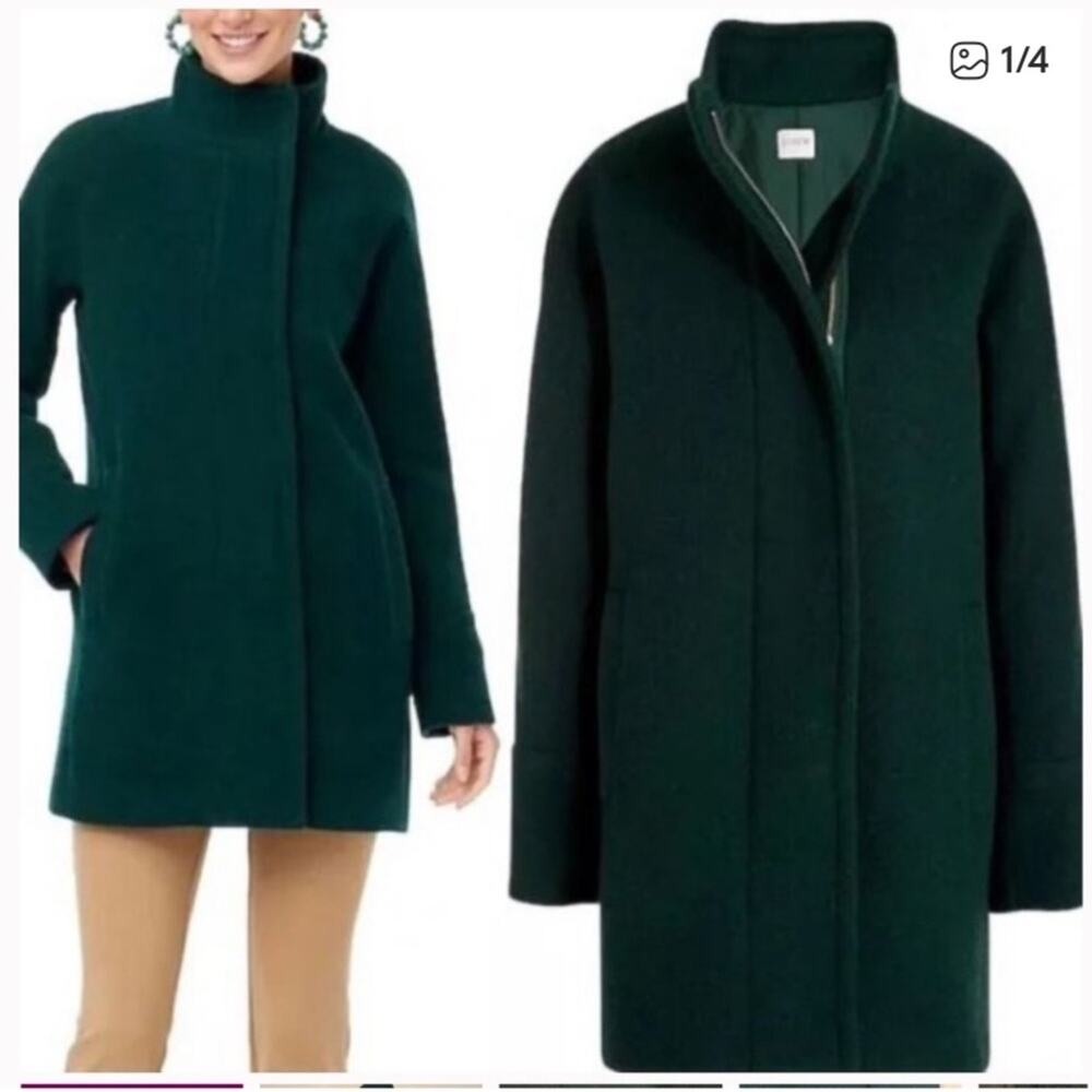 J crew size 6 small cocoon wool dark green Wool Blend Coat peacoat jacket - Picture 4 of 13